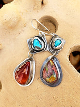 Load image into Gallery viewer, Mexican Fire Opal and Royston Turquoise Earrings
