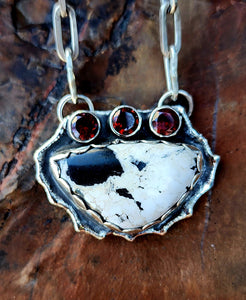 White Buffalo and Red Garnet Pendant Necklace