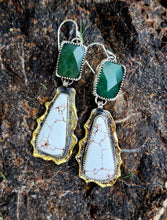 Load image into Gallery viewer, Emerald and Wild Horse (Magnesite) Ruffle Earrings
