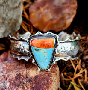 Turquoise+Orange Spiny Shell Ruffle Cuff