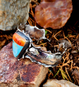 Turquoise+Orange Spiny Shell Ruffle Cuff