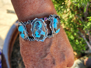 Triple Sierra Nevada Turquoise and Roses Cuff