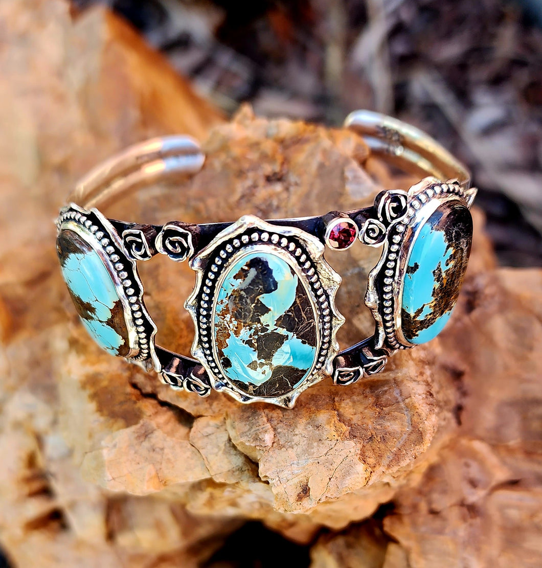 Triple Sierra Nevada Turquoise and Roses Cuff