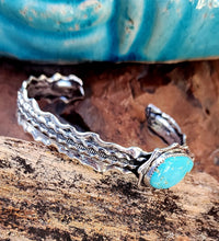 Load image into Gallery viewer, The Off-Center and Center Cuff Stack - Sweet Blue No. 8 Turquose
