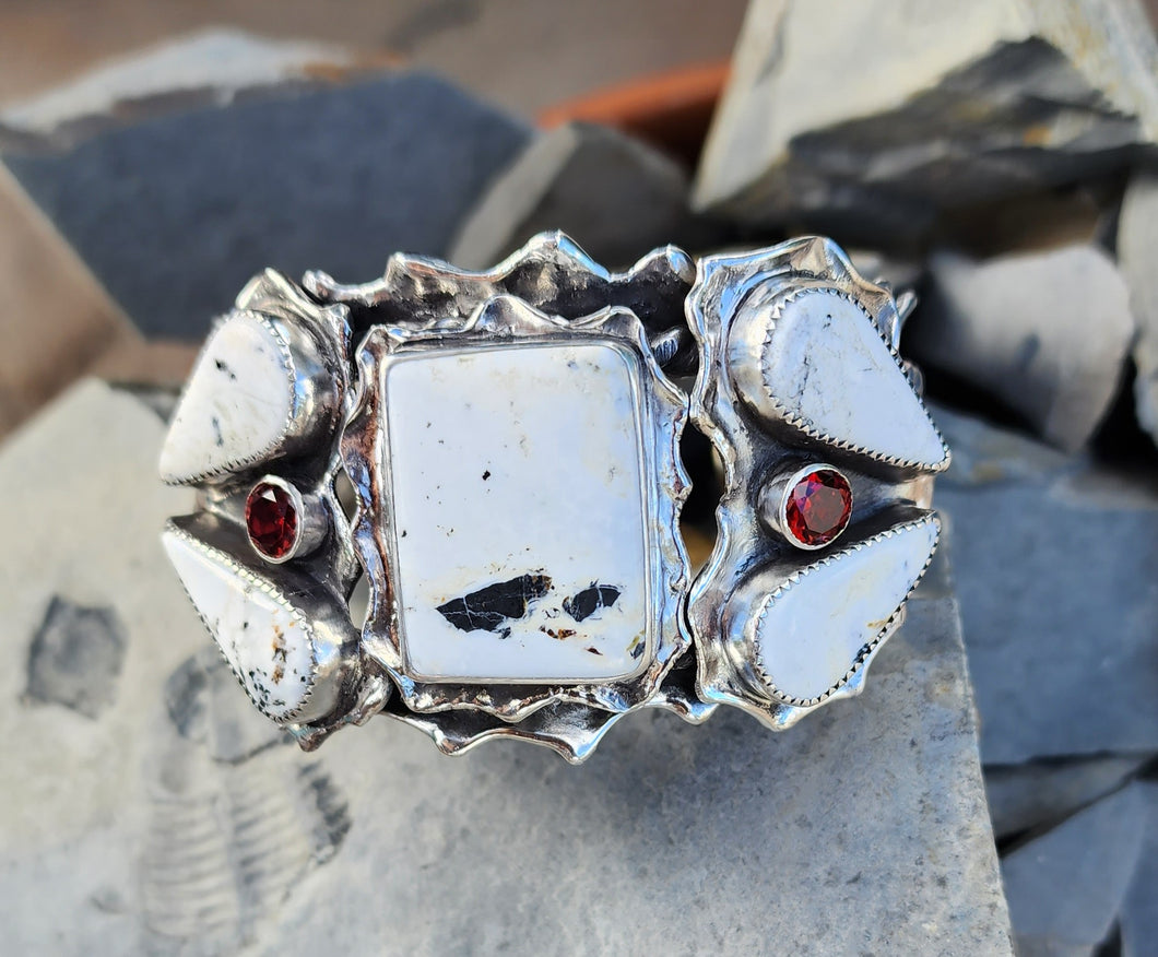 White Buffalo and Garnet Cluster Statement Cuff