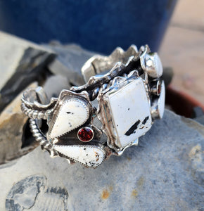 White Buffalo and Garnet Cluster Statement Cuff