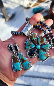 #8 Turquoise and Onyx Cluster Pendant