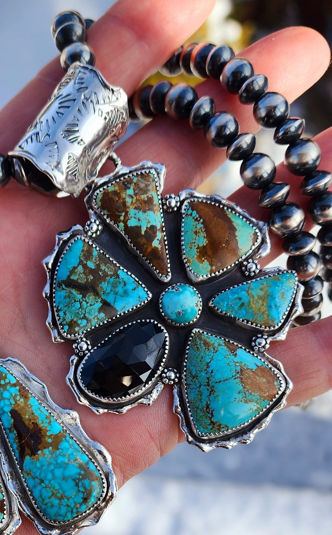 #8 Turquoise and Onyx Cluster Pendant