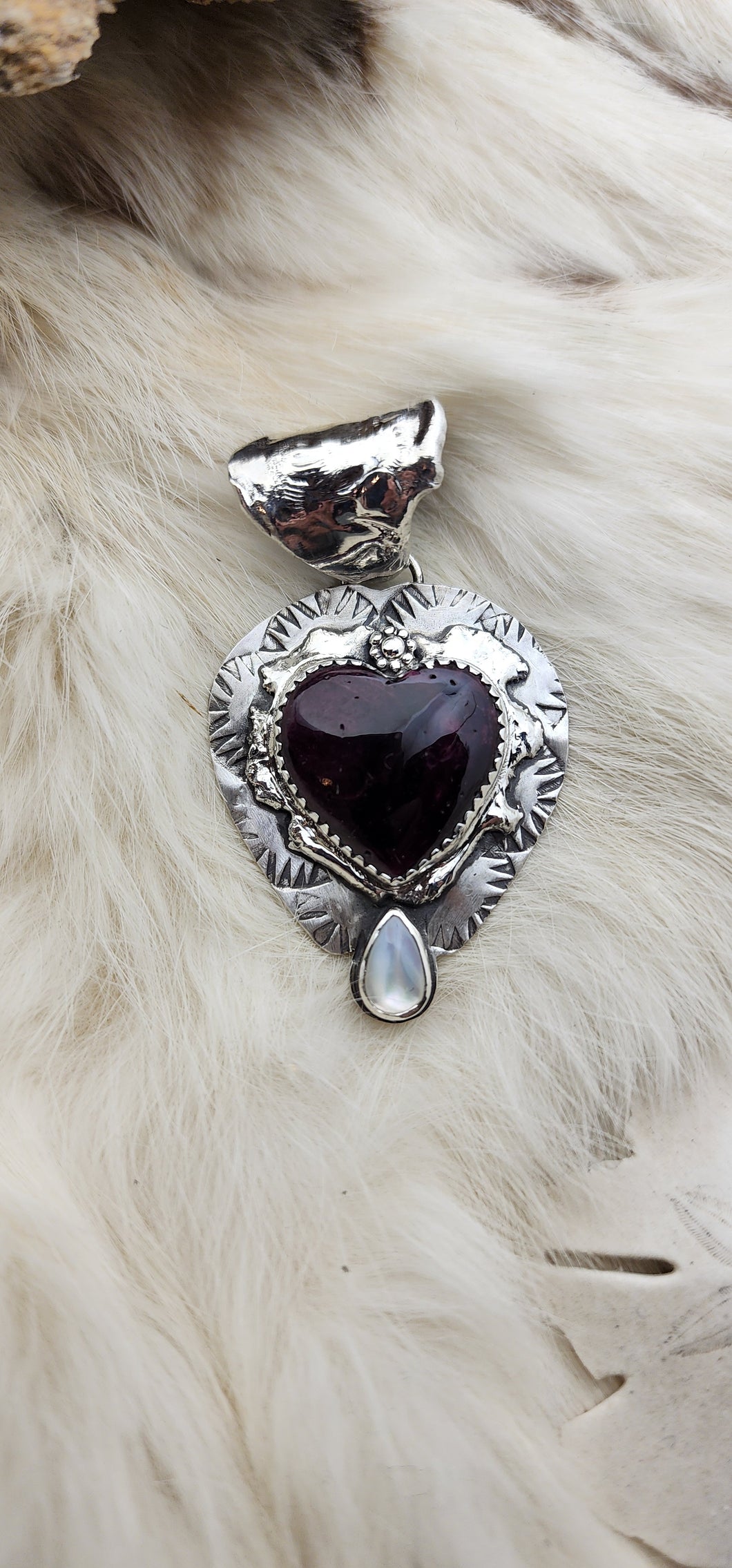 Purple Spiny Shell Heart with Mother of Pearl Pendant