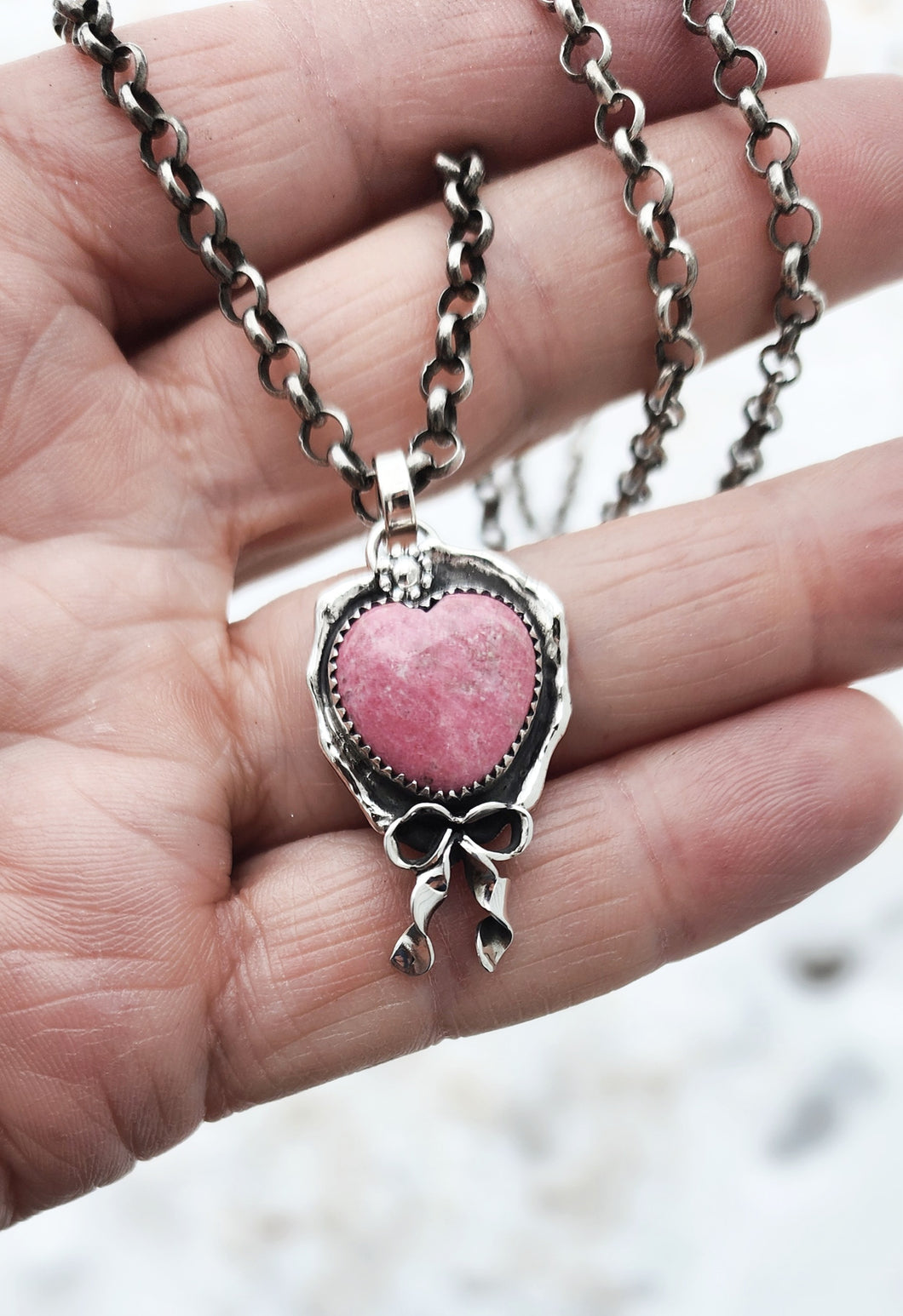 Cutie Pink Heart with Silver Bow Pendant