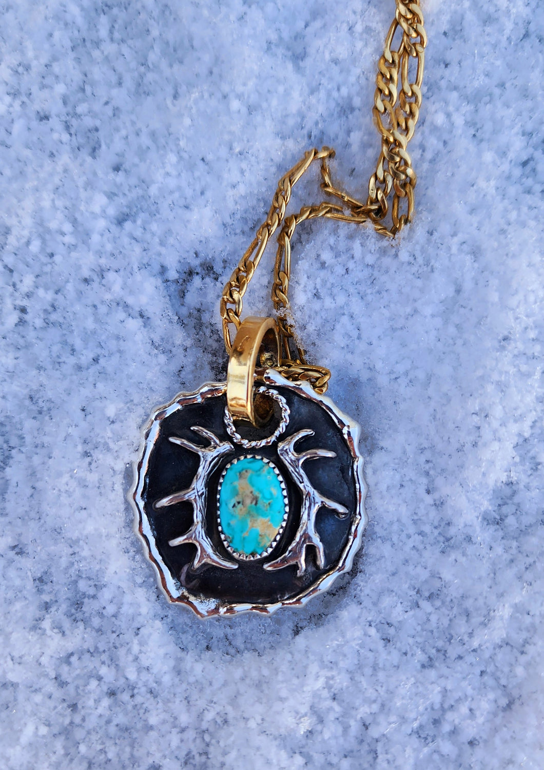 Turquoise and Antler Coin Pendant