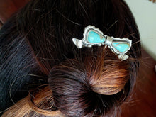 Load image into Gallery viewer, Turquoise and Silver Ruffle Bow -Hair Pick or Fork
