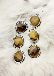 Triple-Drop Tiger Eye Earrings