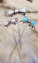 Load image into Gallery viewer, Turquoise and Silver Ruffle Bow -Hair Pick or Fork
