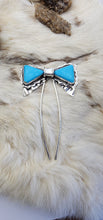 Load image into Gallery viewer, Turquoise and Silver Ruffle Bow -Hair Pick or Fork
