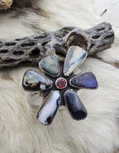 Load image into Gallery viewer, Australian Boulder Opal and Garnet Flower Ring
