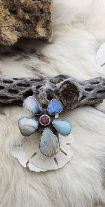 Australian Boulder Opal and Garnet Flower Ring