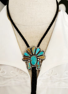 Royston Turquoise with Mossanite -Bonnet/Headdress Bolo Tie