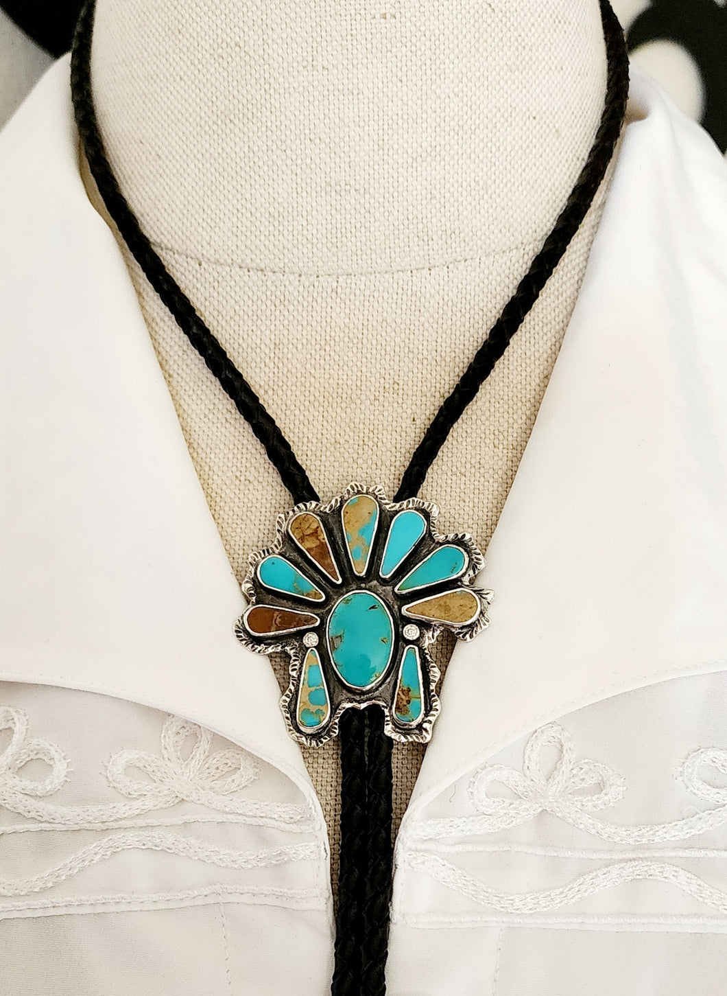 Royston Turquoise with Mossanite -Bonnet/Headdress Bolo Tie