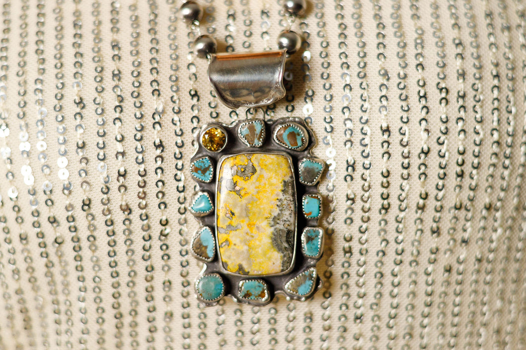 Bumblebee Jasper, Turquoise and Citrine Cluster Pendant