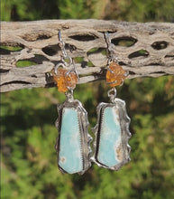 Load and play video in Gallery viewer, Peach Garnett and Baby Blue Hemimorphite Ruffle Earrings
