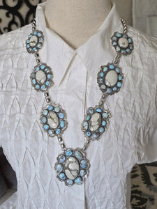 Golden Hills Turquoise,  New Lander, and Moissanite Cluster Necklace