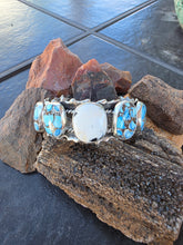 Load image into Gallery viewer, Golden Hills Turquoise and White Buffalo Split Ruffle Cuff
