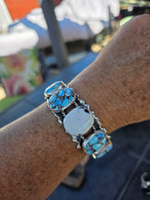 Load image into Gallery viewer, Golden Hills Turquoise and White Buffalo Split Ruffle Cuff
