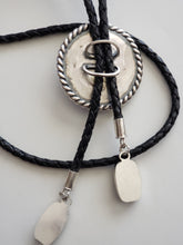 Load image into Gallery viewer, Bumble Bee Jasper Ladies Bolo Tie with Faceted Black Onyx Auguillettes
