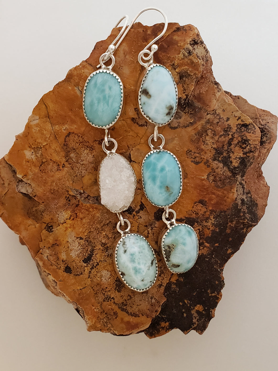 Larimar and Druzy Drop Earrings