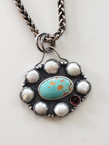 Royston Turquoise and Freshwater Pearl Cluster Pendant