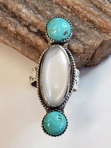 Natural White Moonstone and Royston Turquoise  Ring