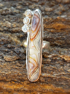 Crazy Lace Agate Ring with Zircon Gemstones