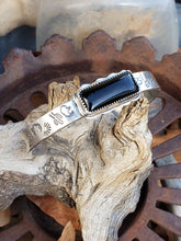 Load image into Gallery viewer, Graffiti Stamped Silver and Onyx Bracelet Cuff
