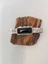 Load image into Gallery viewer, Graffiti Stamped Silver and Onyx Bracelet Cuff
