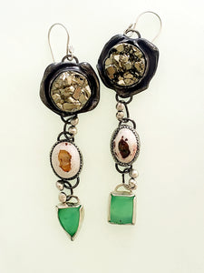 Pyrite- Mexican Opal- Chrysoprase Earrings