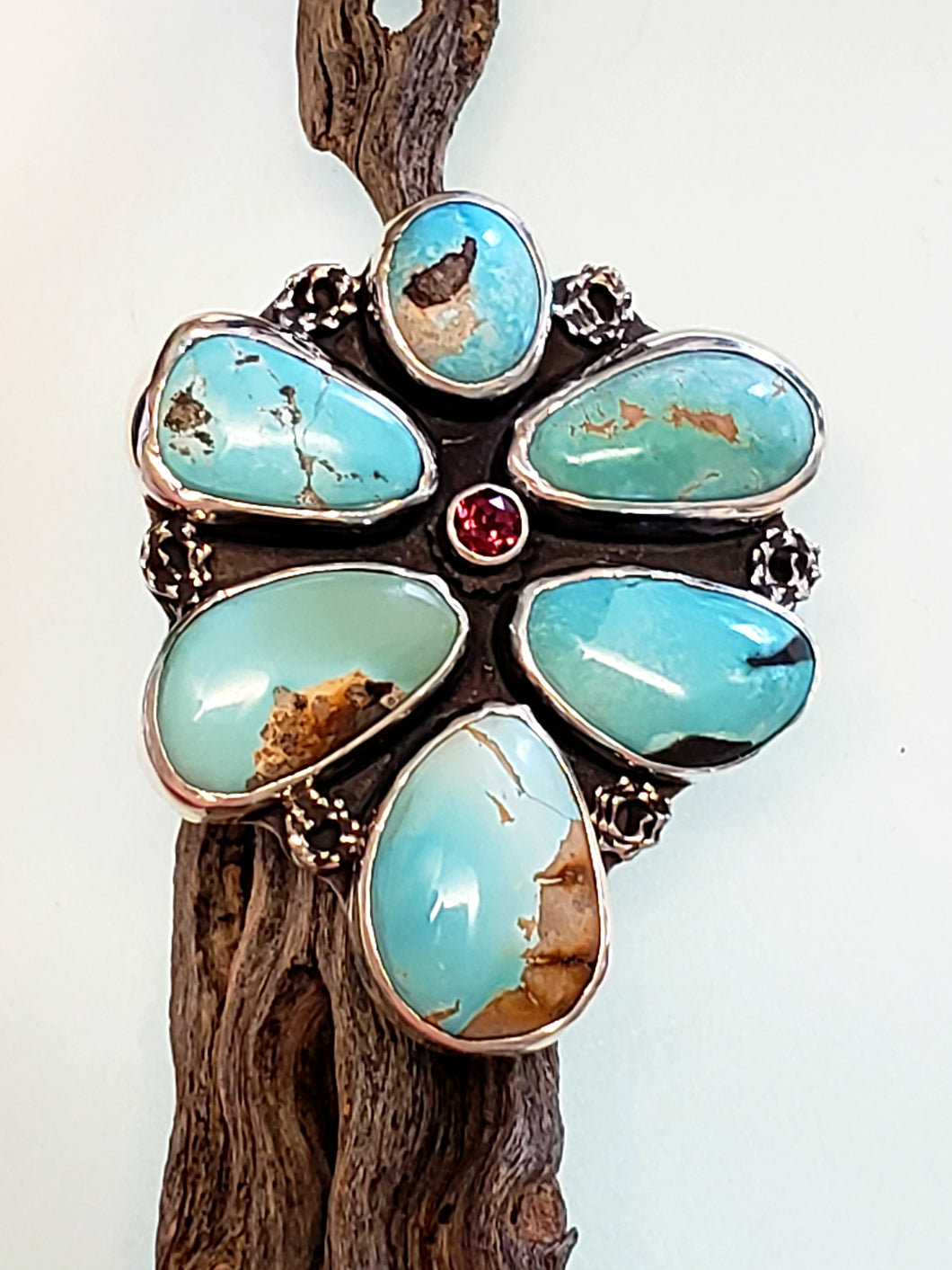 Cluster Royston Turquoise and Garnet  Ring