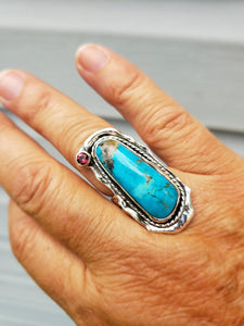 Kingman Turquoise and Purple Garnet Ring