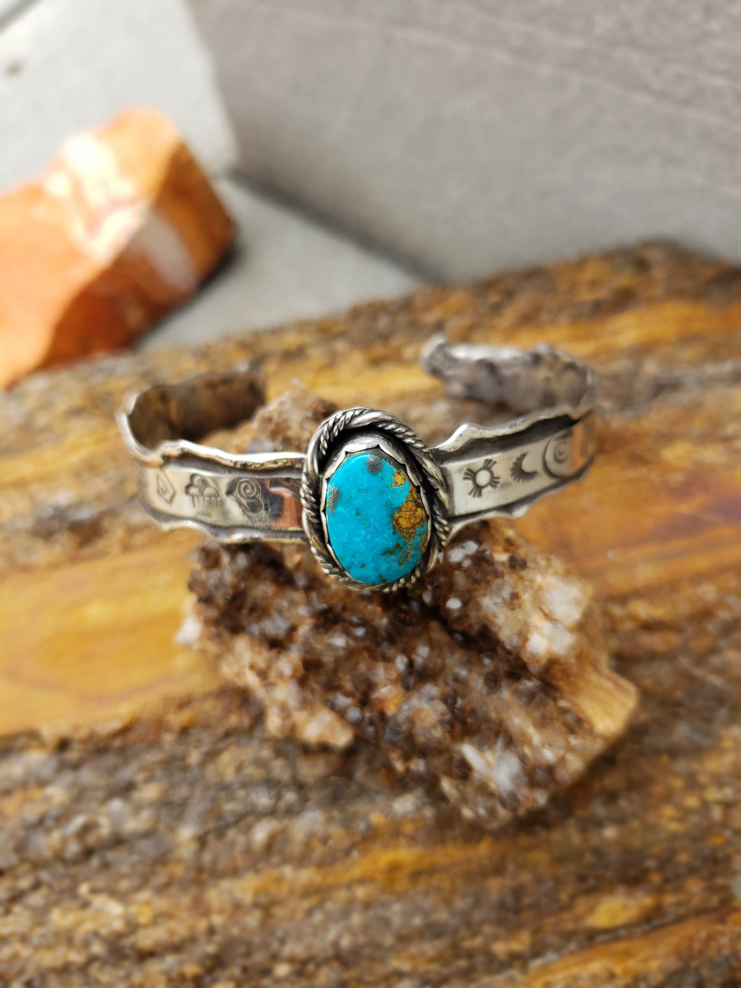 Blue Kingman Turquoise Graffiti-Stamped Ruffle Cuff