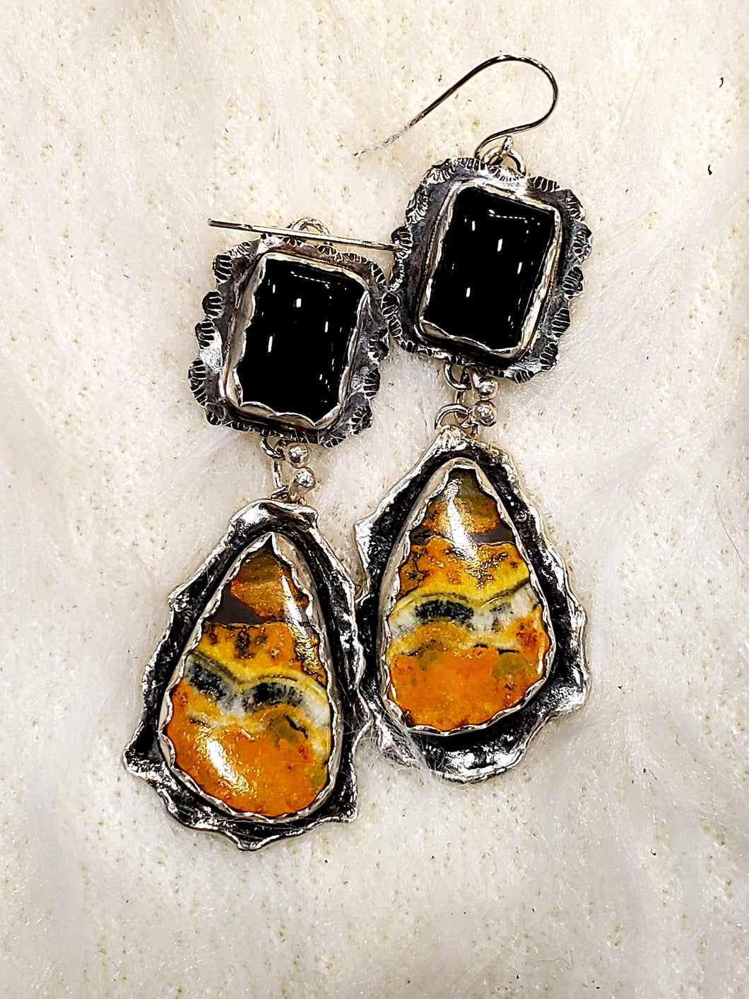 Bumble Bee Jasper and Onyx Earrings