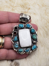 Load image into Gallery viewer, White Scolecite, Turquoise and Garnet Cluster Pendant
