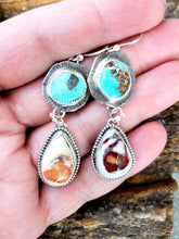 Load image into Gallery viewer, Mexican Fire Opal and Royston Turquoise Earrings
