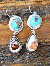 Load image into Gallery viewer, Mexican Fire Opal and Royston Turquoise Earrings
