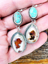 Load image into Gallery viewer, Mexican Fire Opal and Royston Turquoise Earrings
