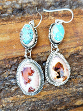 Load image into Gallery viewer, Mexican Fire Opal and Royston Turquoise Earrings
