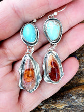 Load image into Gallery viewer, Mexican Fire Opal and Royston Turquoise Earrings
