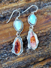 Load image into Gallery viewer, Mexican Fire Opal and Royston Turquoise Earrings
