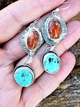 Load image into Gallery viewer, Mexican Fire Opal and Royston Turquoise Earrings
