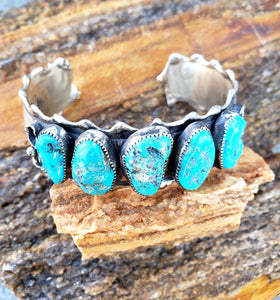 Five Kingman Turquoise Nugget Ruffle Cuff