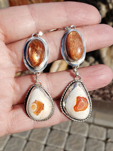Mexican Fire Opal and Genuine Sunstone Earrings